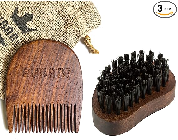 RUBAB MEN Premium Beard Brush & Beard Comb Combo Kit of 2 for Men